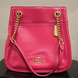 Coach Cammie Chain Bucket Bag Bold Pink Peeble Leather